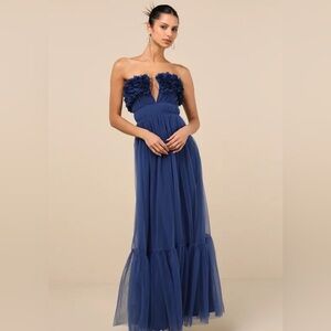 Lulu's Blue Strapless Tiered Gown for Weddings